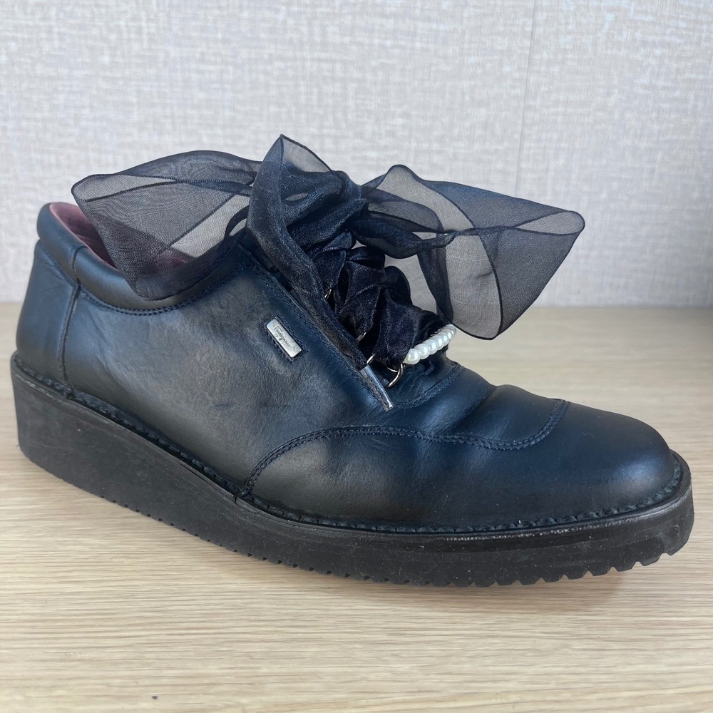 Salvatore Ferragamo Sport Womens 8C Black Leather Platform Oxford Pearl Shoes